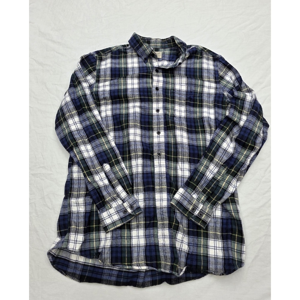 LL Bean Traditional Fit Mens Green Blue Plaid Button Down Shirt 100% Cotton Size